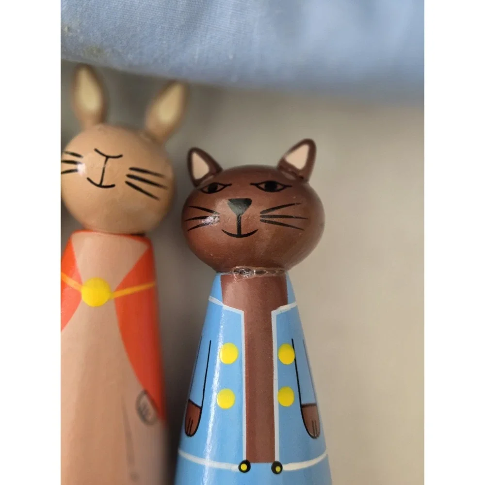 5 Peter Rabbit Wooden Skittles Beatrix Potter Orange Tree Toys W/ Pouch Cottage